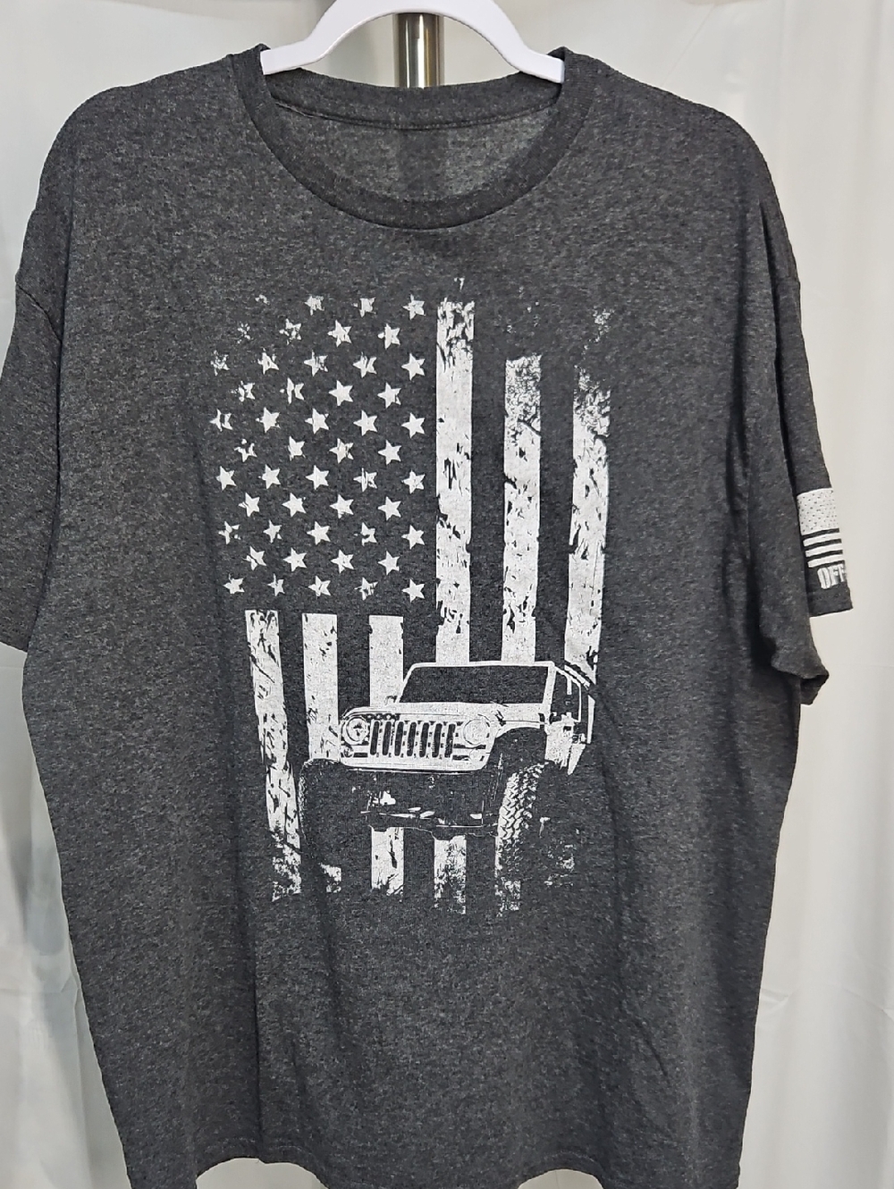 Men's Charcoal Graphic Jeep & American Flag Short Sleeve Tee